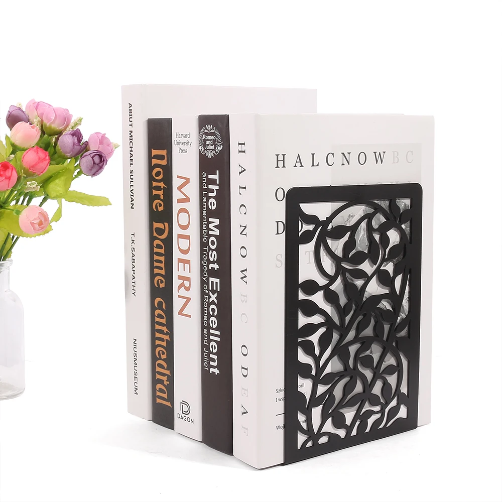 Hollow-out Metal Bookends Hourglass Design Metal Bookends for Home Office Decorative Book Stoppers Book Holders 4
