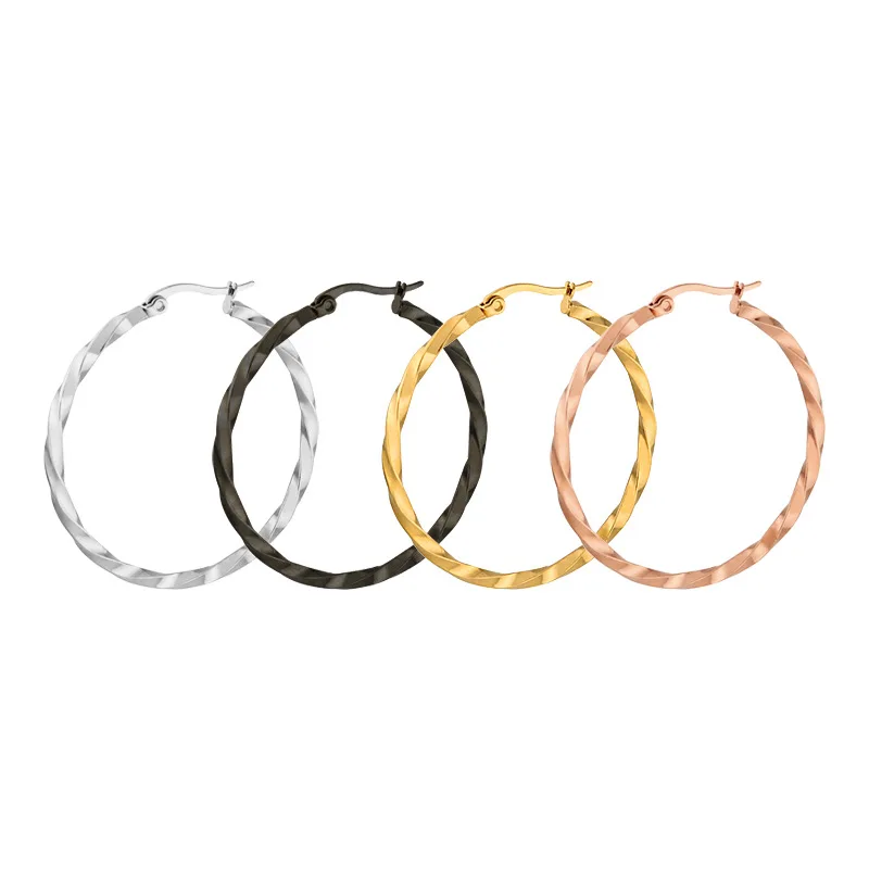 

Retro Stainless Steel Twist Hoop Earrings For Women Big Round Circle Earring Minimalist Gold Color Fashion Jewelry Accessories