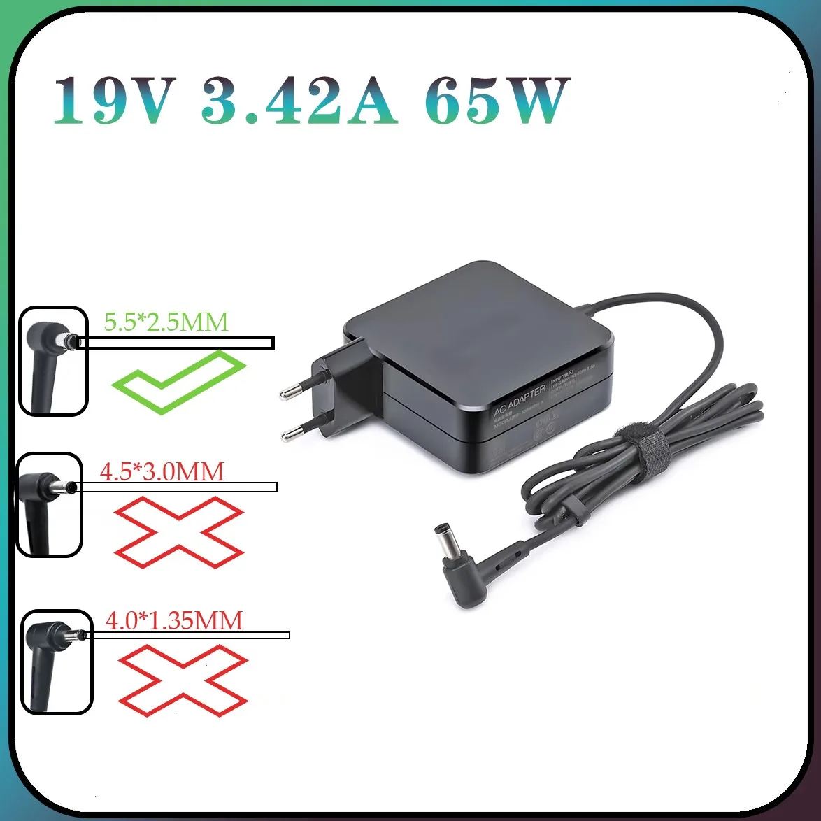 19V 3.42A 5.5x2.5mm 65W AC 노트북 어댑터 충전기 (아수스 X401A X550C A450C Y481 X501LA X551C V85 A52F X555 / 도시바 / 게이트웨이 호환)