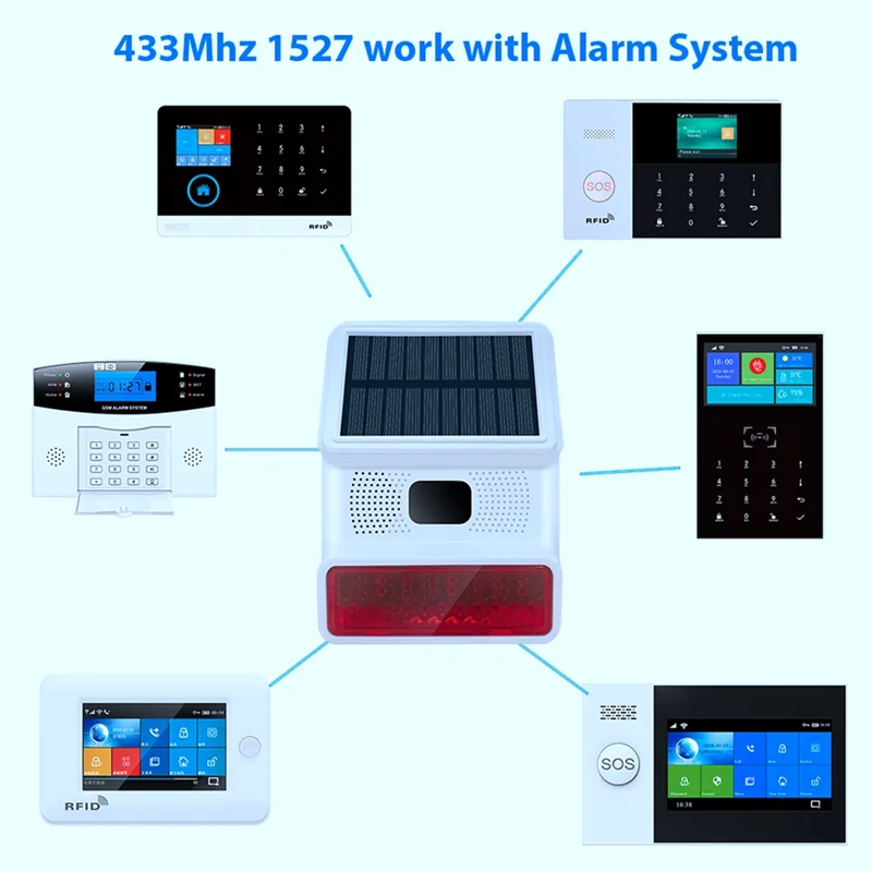 B04B-PGST GSM 홈 보안 경보 시스템 433MHZ 무선 태양 사이렌 사운드 라이트 알람 야외 경적 원격