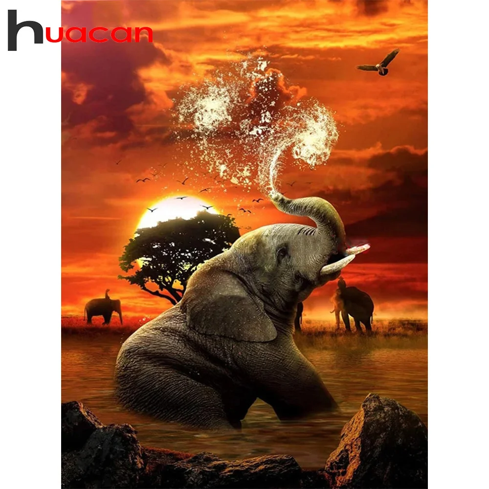 Huacan Full Diamond Embroidery 5D Elephant Diamond Mosaic Painting Animals Sunset Personalized Gift Bedroom Decoration diamond painting diamond painting accessories diamond painting accessory box