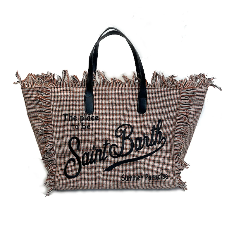 

New Women's Fashion Tassel Design Large Capacity Bird Grid Canvas Shopping Tote Bag Casual Versatile One Shoulder Handbag