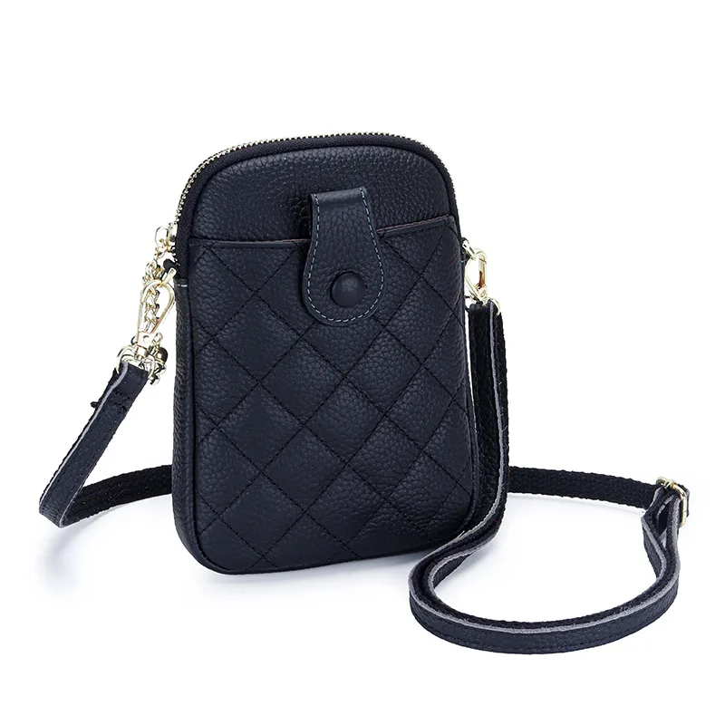 Genuine Leather Fashion Diamond Lattice Design Shoulder Bags for Women Crossbody Bag Woman Casual Lady Clutch Phone Pocket Purse