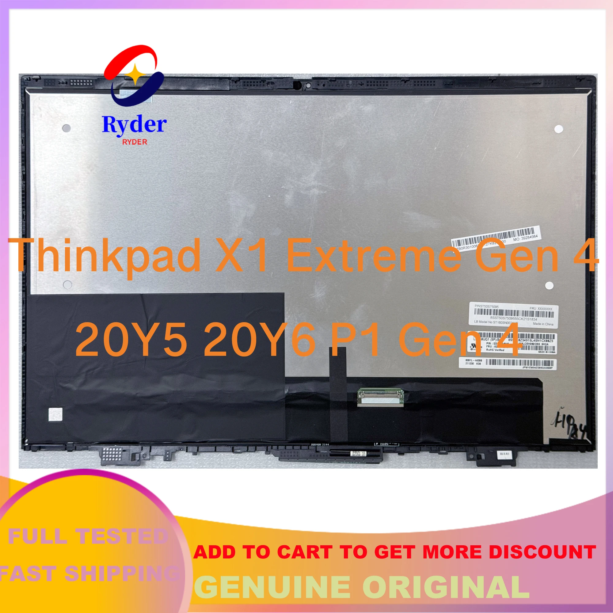 

Для lenovo Thinkpad P1 G4 Thinkpad X1 Extreme Gen 4 20Y5 20Y6 16,0 дюймов IPS ЖК-дисплей с сенсорным экраном в сборе рамка 5M11D12289
