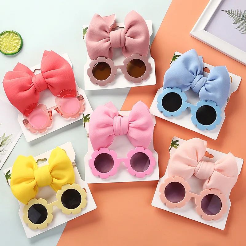 Baby Girls Hair Accessories Fashion Sun Flower Sunglasses Bow Hairband Set Newborn Head Bands Summer Beach Photography Props hair accessories hair bands hair headband accessories baby headband set