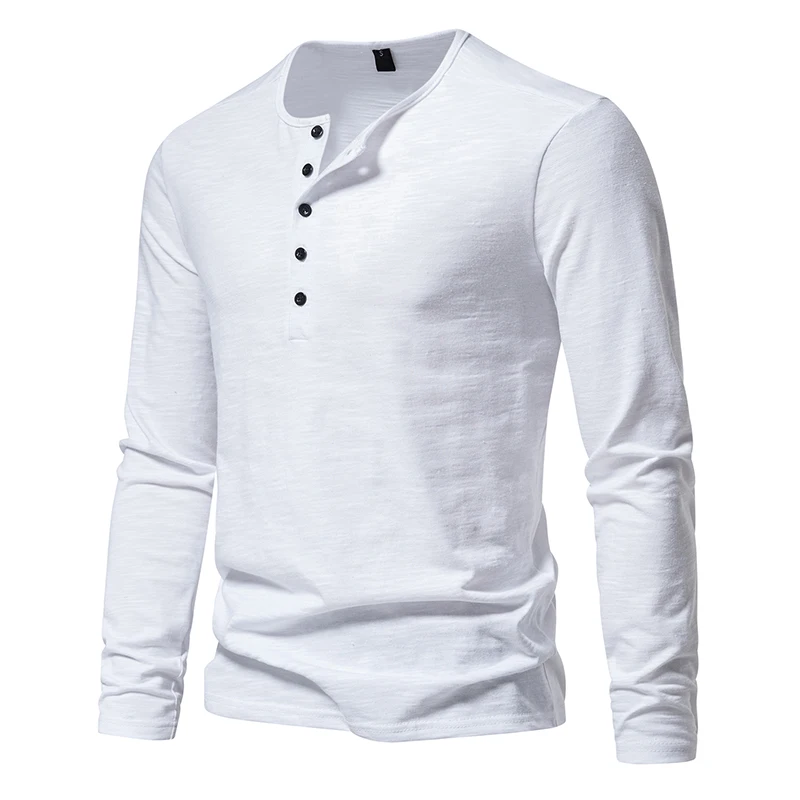 chemises col henley pour basiques décontractés manches chemises boutonnées pour haute zones me automne