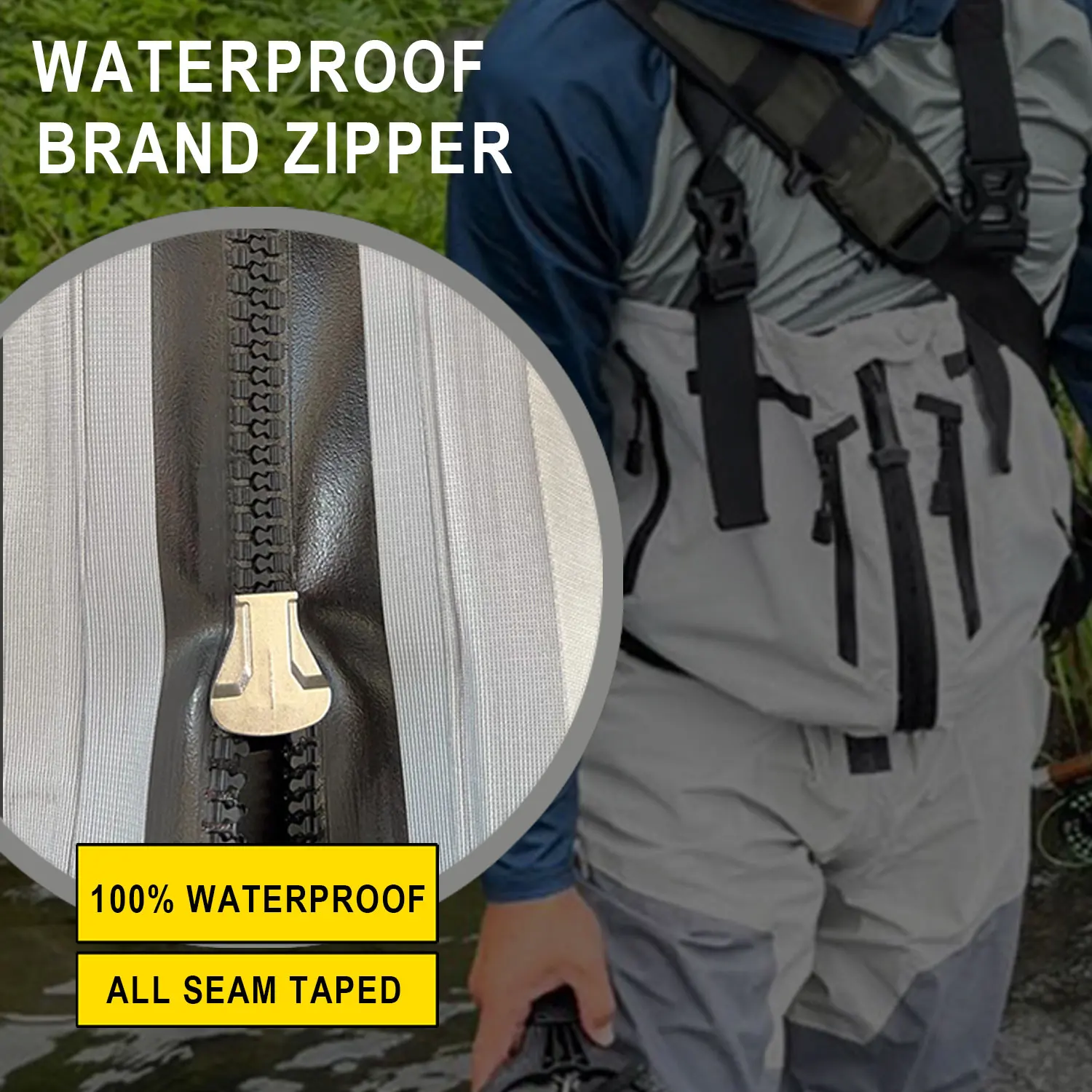 Fly Fishing Wader for Men Waterproof Front Zipper Chest Waders with Neoprene Foot Seam River Upstream Hunting Women Wading Pants