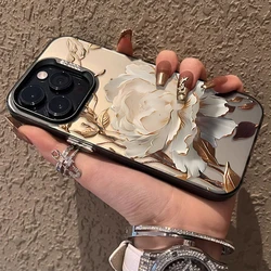 Luxury Golden Lotus Flower Plating Shockproof Clear Phone Case - SE 2020 Or SE 2022 (Black -2G1571)