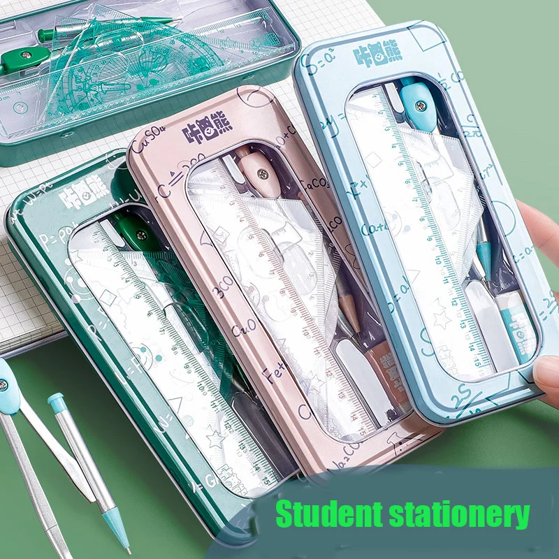 8PCS Drawing Set Compass Ruler Protract Learning Tools Mathematical Stationery Math Drawing Set for Students Accessories