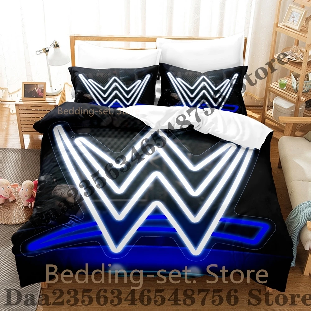 Cool Wrestling Sports W-Wwe Bedding Set Single Twin Full Queen King Size Bed Set Adult Kid Bedroom Duvetcover Sets Anime Bed 2