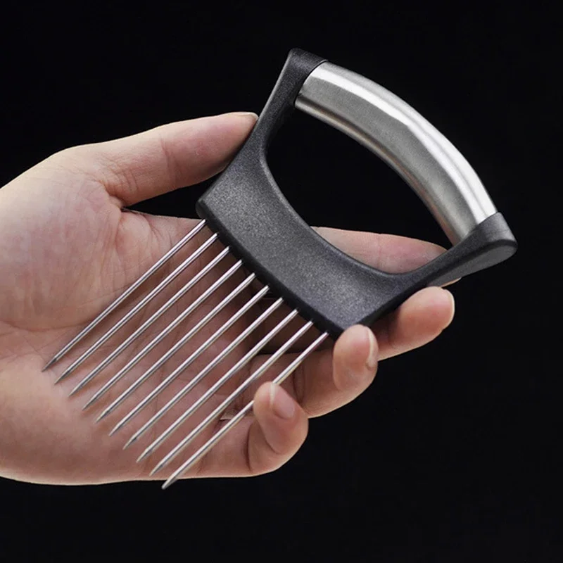 Easy Onion Cutter Holder Vegetable Slicer Cutting Tools Stainless Steel Meat Potato Tomato Slicer Holder Fork Kitchen Gadgets