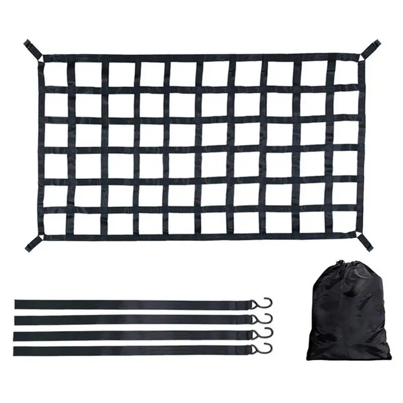 

Truck Bed Cargo Net Heavy Duty Cargo Net Stretchable Adjustable Elastic Trunk Storage Net With 4 Fixed Belt For SUVs Cars And