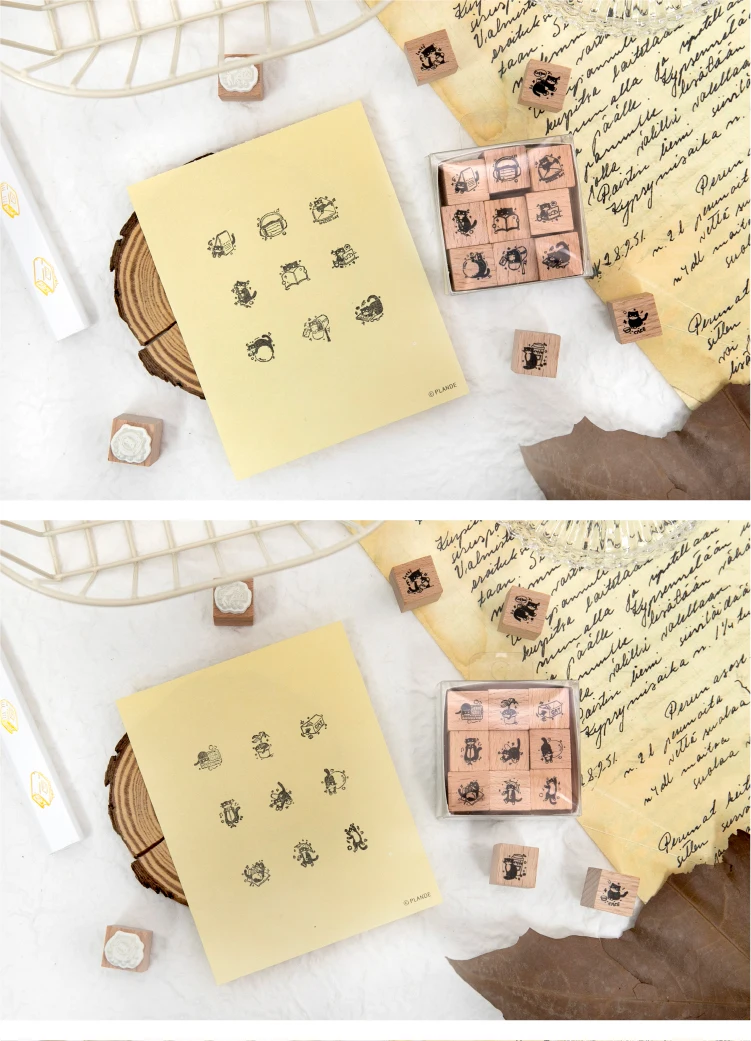 Journal GO 9-teiliges Set Niedliche Katzen-Holzstempel Einzelkatzen-Tagebuch Fotoalbum DIY Dekorationsmaterial Stempel Geschenkkarte Scrapbook Aufkleber – Detail 7