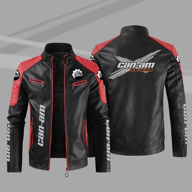 European size thin style can-am motorcycle motorcycle leather jacket contrasting color fashion men's PU windproof leather jacket
