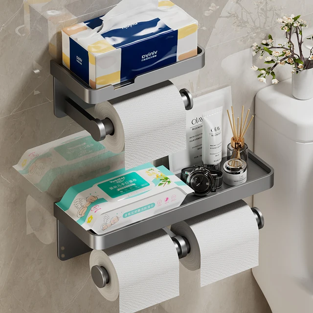 Toilet Paper Holder Wall-Mounted Aluminum Alloy Toilet Paper Holder Tissue Rack Bathroom Tissue Holder Bathroom Accessories 2