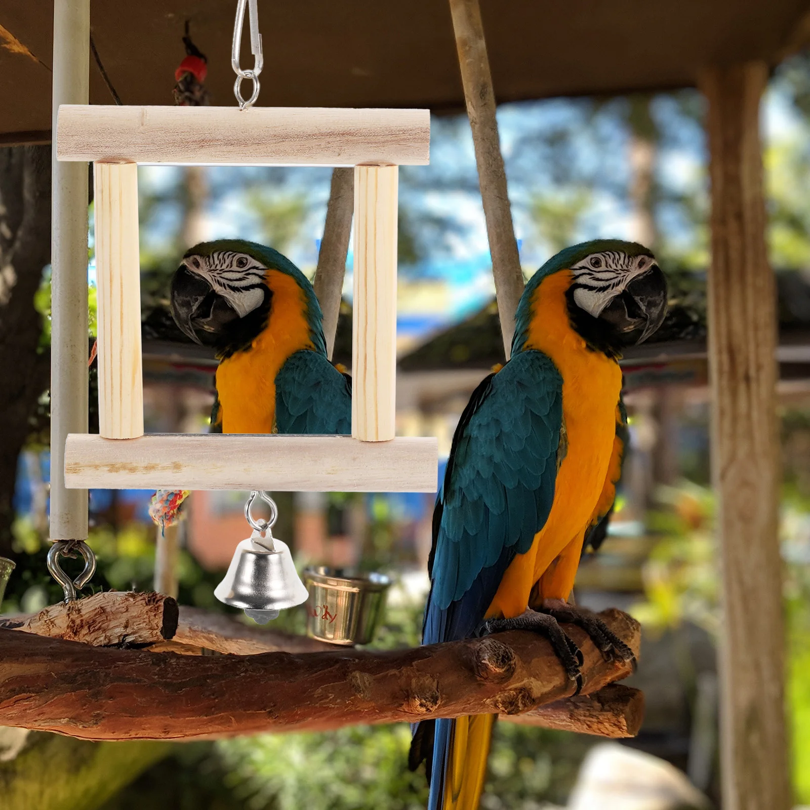 

Cage Bird Mirror Hanging Parrot Toy Suspending Cockatiel Toy Parrot Accessory with Bell