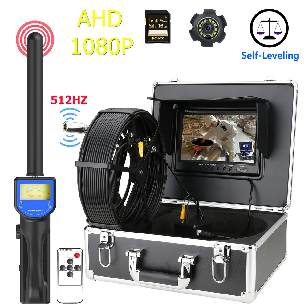 

Sewer Pipe Pipeline Camera 512HZ Locator DVR 9In 1080P Screen IP68 23MM Auto Self Leveling 16G endoscope inspection video camera