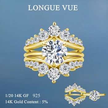 2 Pieces Luxury Bridal Ring Set Women 14K Gold Filled 8mm Round Cut Moissanite Wedding Rings Engagement Finger Jewelry
