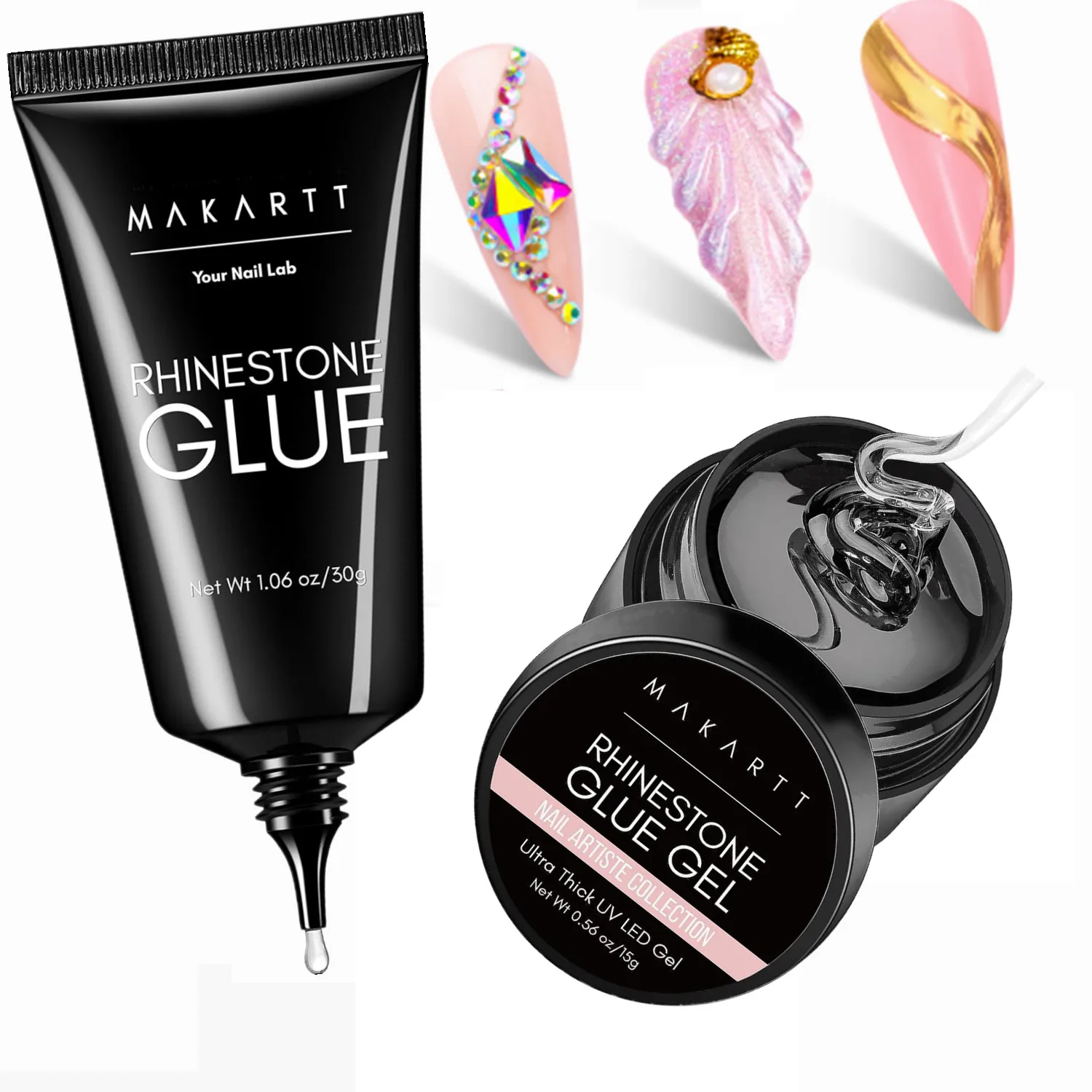 Makartt Nail Rhinestone Glue Gel for Nails, 30g Super Strong Adhesive Gel for Gems, Jewels ,Glitter,Crystals Beads 3D Nail Art