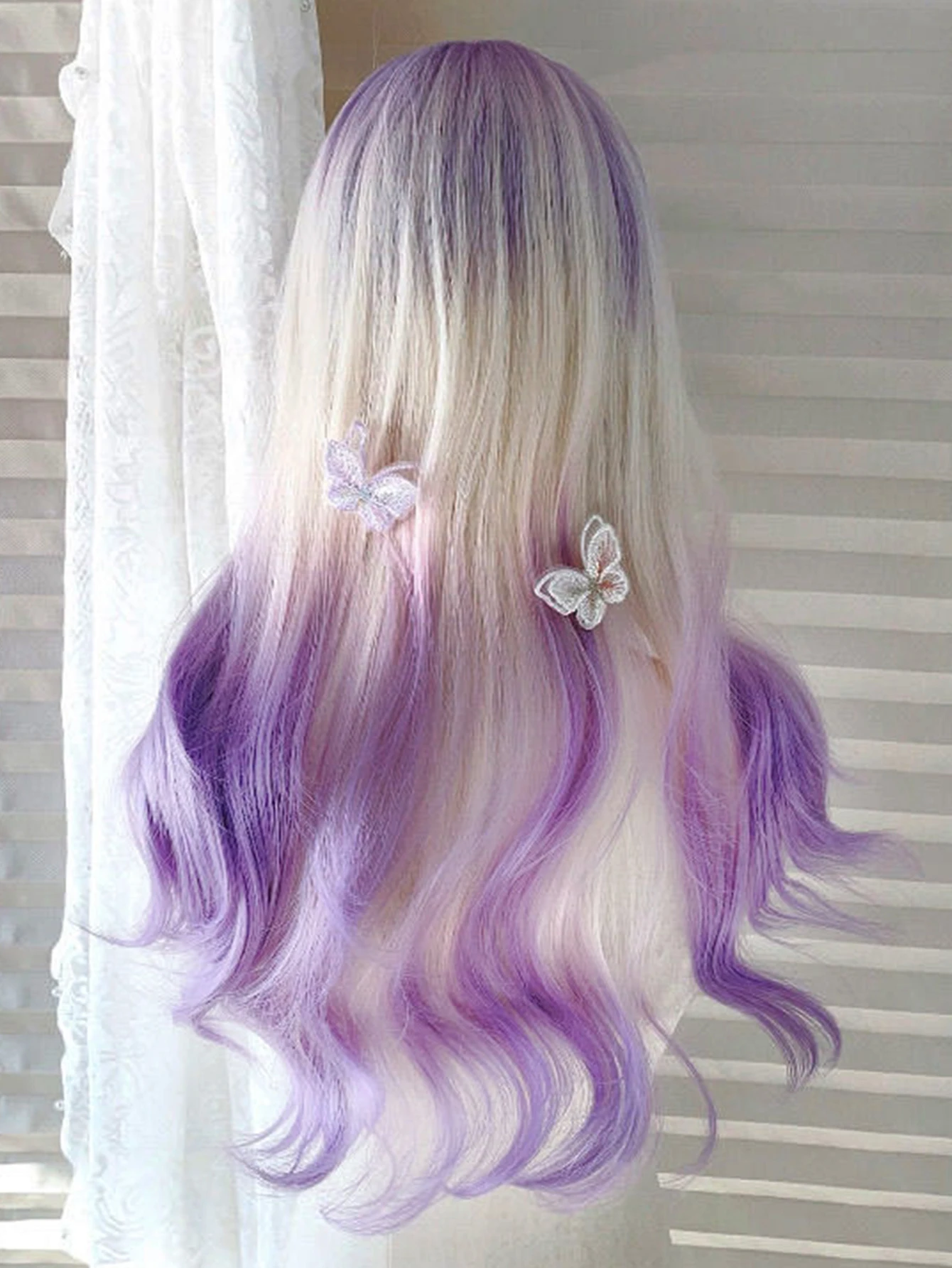 Synthetic White Purple Long Curly Wavy Wig for Women