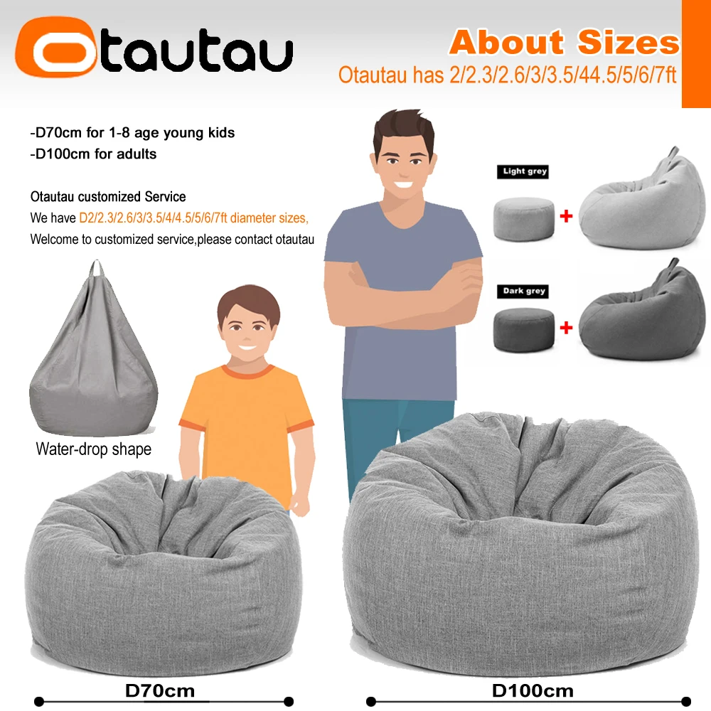 OTAUTAU-Juste de pouf en coton imperméable, pouf sans remplissage