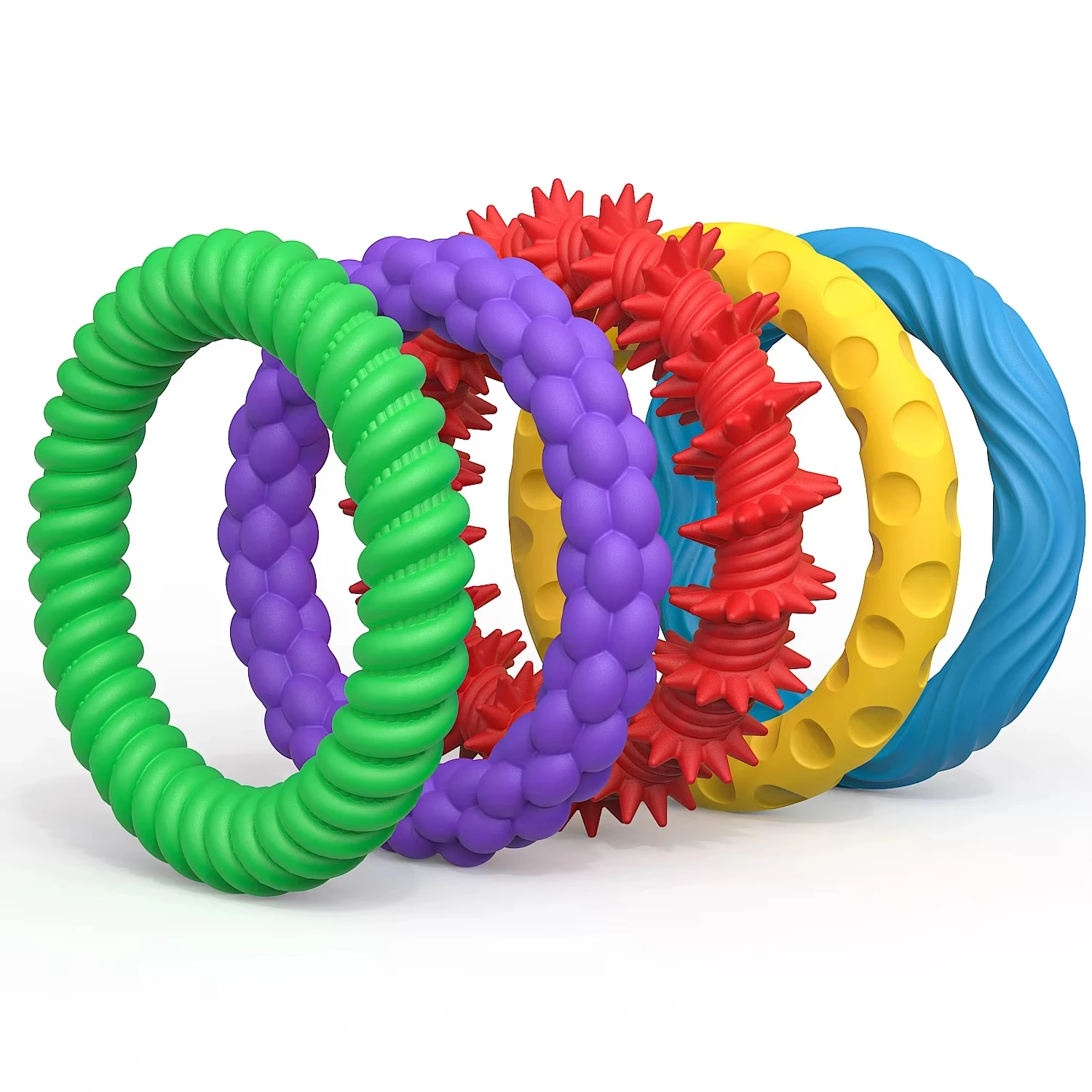 Fidget Ring and Sensory Toy 5 Pack Flexible Silicone Rings with Textured Spikes Fun and Tactile Fidget Bracelets for Adults