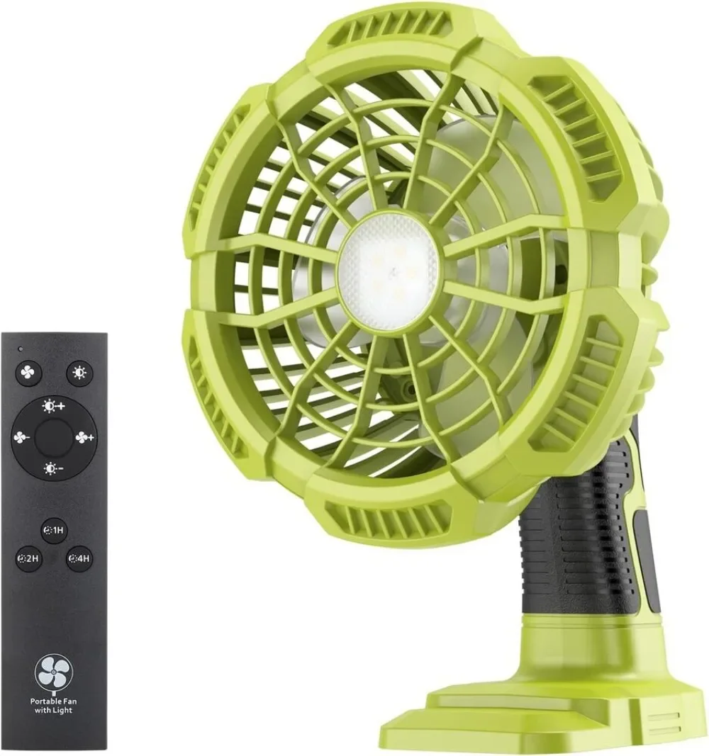 Camping Fan Powered for Ryobi 18V Li-ion Ni-CD Ni-MH Battery, 3 Speed Handheld Fan with Remote, 9W LED Work Light  Travel 2023 new 1 5v usb aa rechargeable battery 9800 mah li ion battery for remote control mouse electric toy battery type c cable