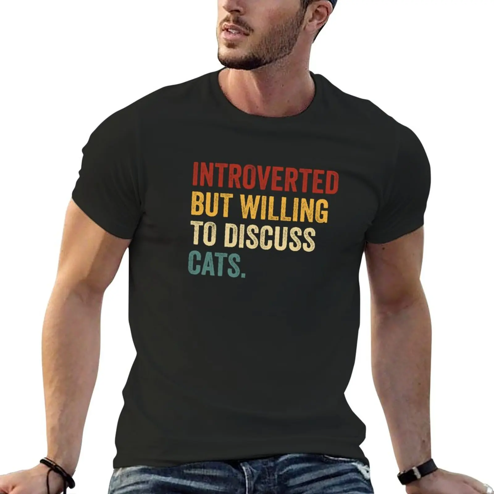 

New Introverted But Willing To Discuss Cats T-Shirt summer clothes sweat shirt t shirts for men cotton