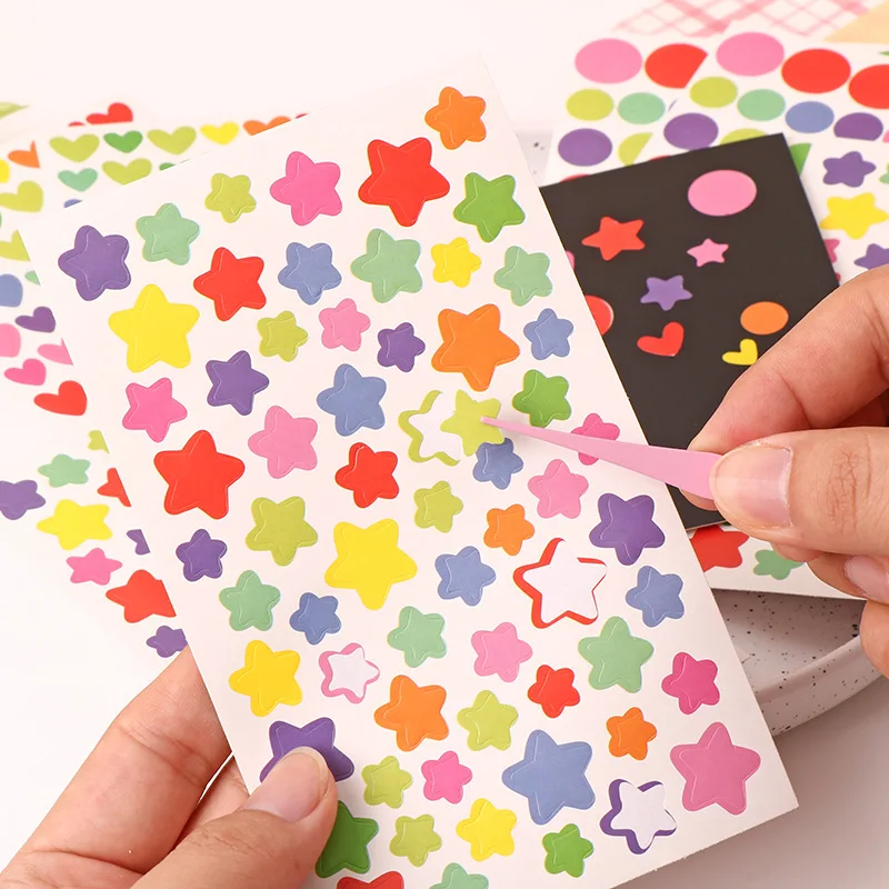 6pcs Clipbook Stickers Self-adhesive Adhesive Album Decoration Accessories DIY Stickers Star Heart Dots Color Handicrafts