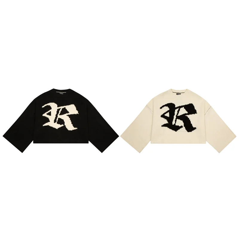 

Black RAF SIMONS Casual Trend Sweater For Men Women Letter R Oversize Bat Shirt Knit Sweatshirts