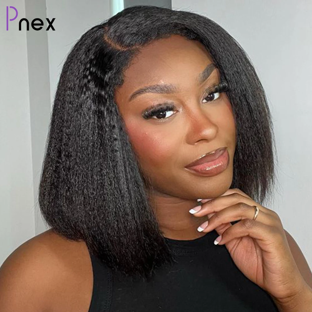 

PrePlucked Kinky Straight Glueless Bob Wig Yaki Brazilian Lace Closure Human Hair Wigs For Woman Natural Hairline Lace Front Wig