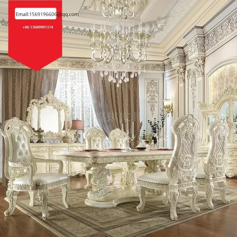 

Custom-made luxury dining table and chair combination French palace villa solid wood carved furniture