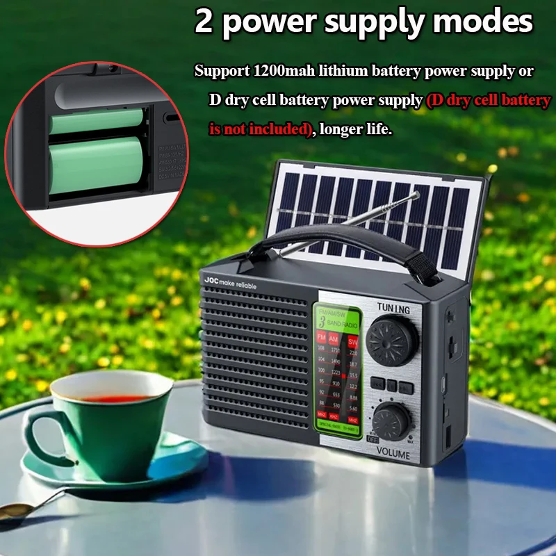 Portable Full Band Radio Solar Power FM AM SW Radios Wireless Bluetooth Music Player with Strong LED Light Rechargeable Battery
