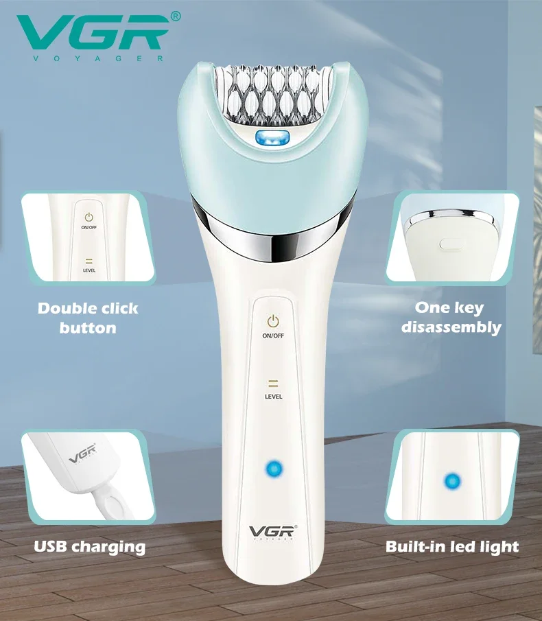 Vgr 5-in-1 Lady Shaver Epilator Set Waterproof Electric Grooming Kit_voghion.com