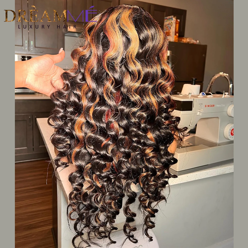 7x5 Wear And Go Glueless Wigs Highlight Brown Loose Wave Wigs Human Hair 4x4 Lace Closure Wig Invisible Strap 360 Glueless