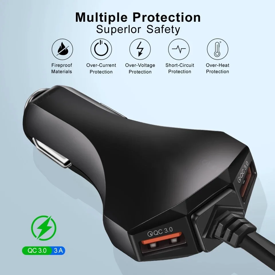 android watch charger 12A QC3. 0 Car Charger Fast Charging One Driven Four 4USB with Cable Multi Port Flash Charging Four Port Car Charging titan smart watch charger