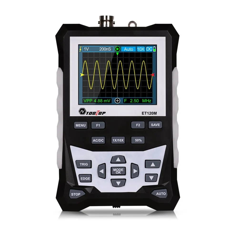 Digital oscilloscope TOOLTOP ET120M 120MHz handheld digital oscilloscope 1Mhz square wave signal output auto oscilloscope for electrical car repair