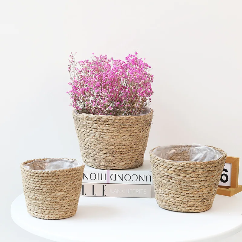 Handcrafted Straw Woven Flower Pot and Storage Basket