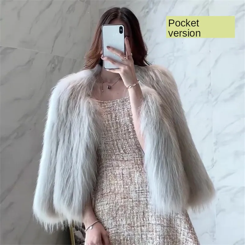 Women Winter Fox Fur Jackets Pink Plush Warm Coats Jackets Short Women's 2024 Autumn Fashion Casual Thick Mink Fur Outwears New