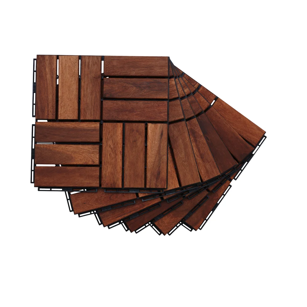 Acacia Wood Interlocking Deck Tiles Checker Pattern, 20 PCS 12" x 12" Square Acacia Hardwood Outdoor Flooring for Patio, Bancony