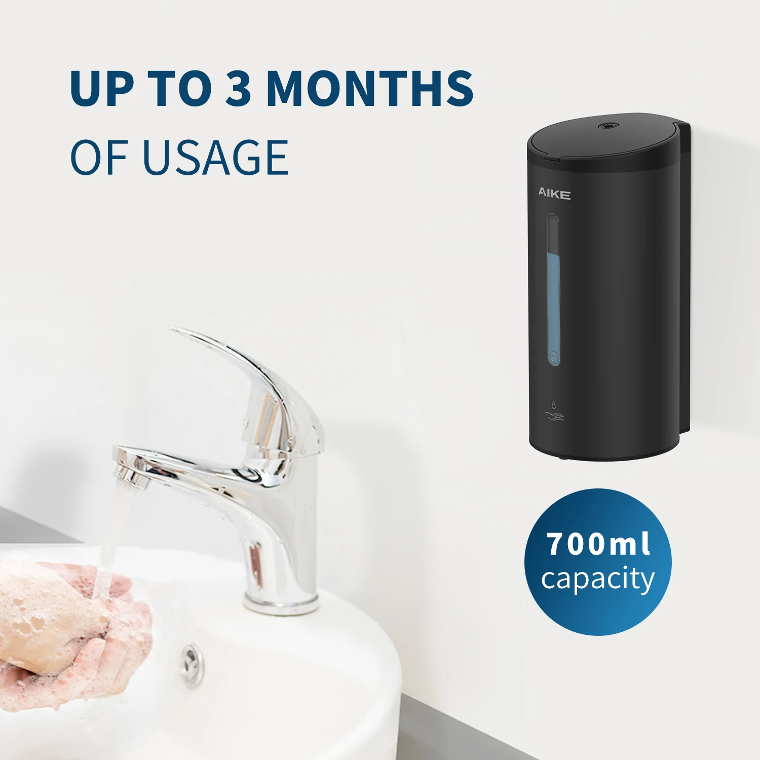 Aike-dispensador Automático de Sabão Líquido de Parede Sensor de Aço Inoxidável Desinfetante para as Mãos Banheiro 800ml