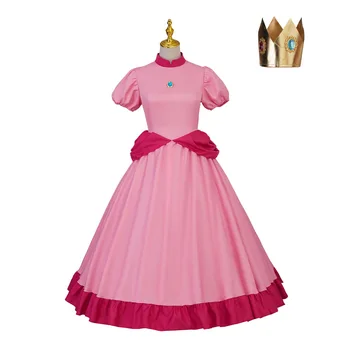Costume da Peach, Abiti Rosa da Principessa Peach, Outfit per Cosplay di Halloween e Carnevale