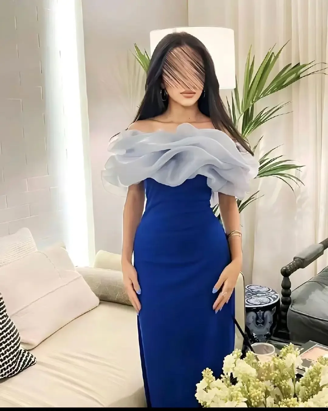 

2023 Blue Off The Shoulder Mermaid Evening Dresses Luxury Floor Length Party Prom Dresses Saudi Arabia Women's Formal Party Gown