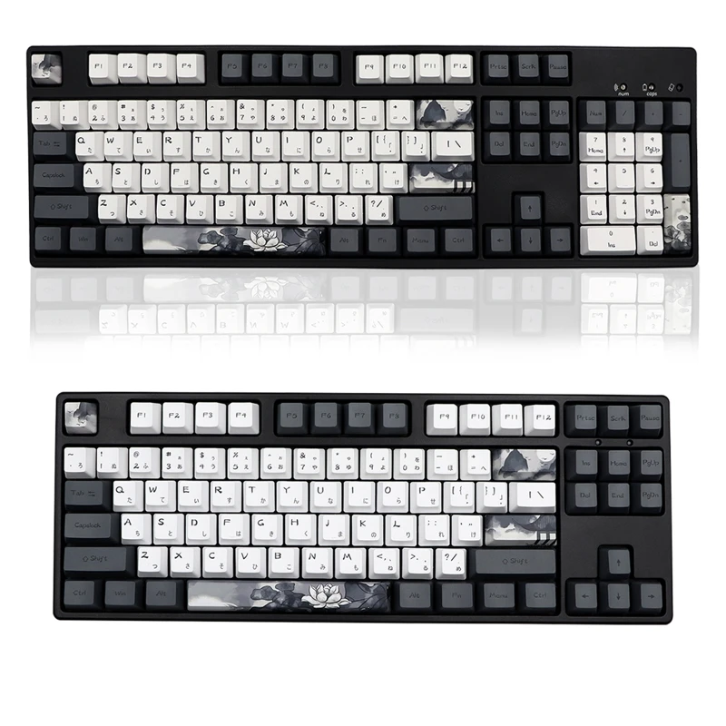 Elegante Ink Lotus Keycap Oem Altura 140 Teclas Keycaps para Interruptores mx Gk61 Rk61 68 980 108 Iso Key Dye Subb Japonês - Imagem 2