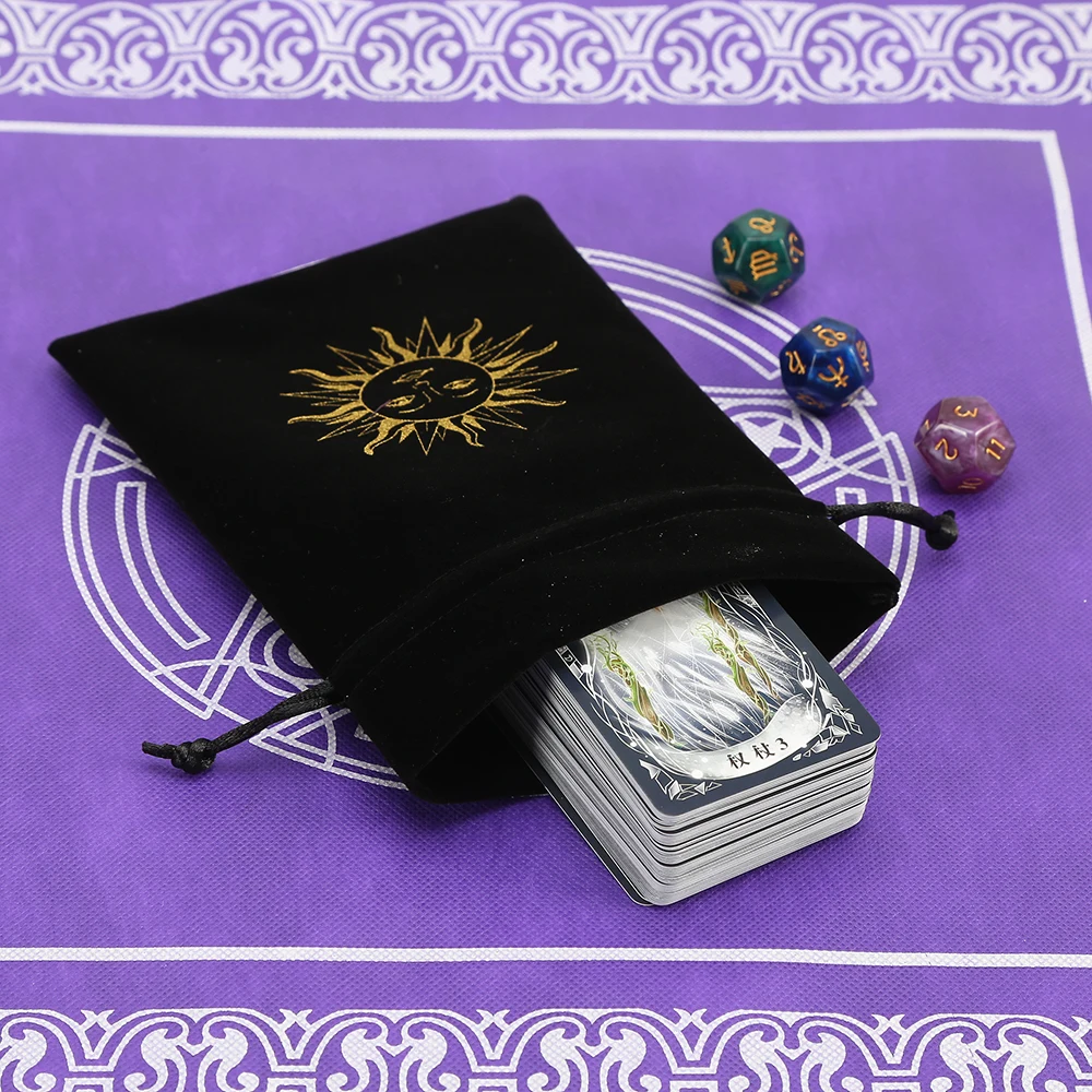 Sac de rangement pour cartes de tarot oracle en velours noir, phase de lune, runes, constellation, sorcière, accessoires pour bijoux, dés, 1 pièce