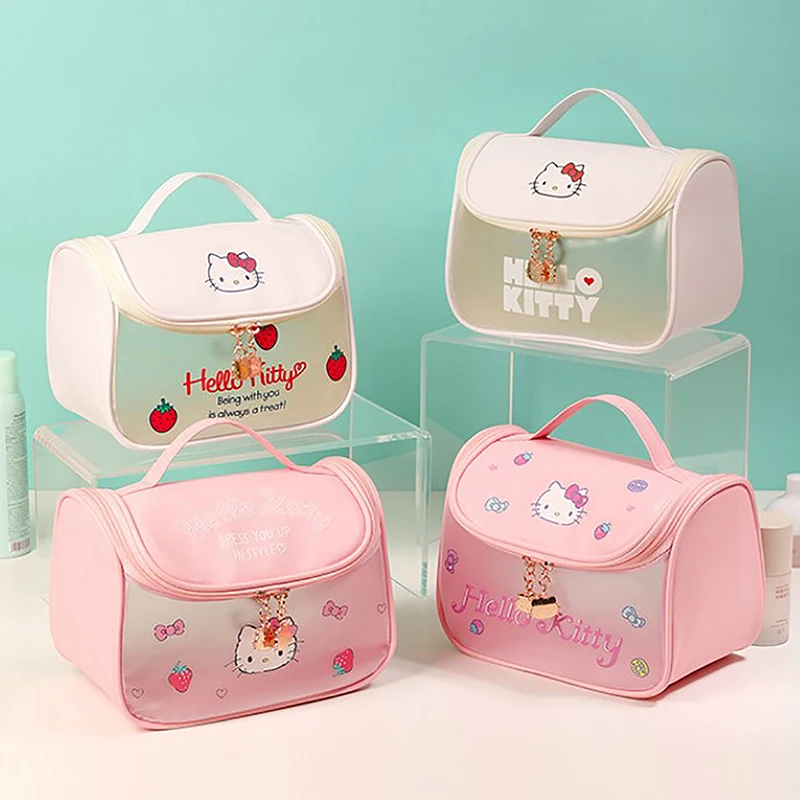 

Милая косметичка Hello Kitty из ПВХ для женщин, портативная косметичка большой вместимости Kawaii, модная Роскошная брендовая водонепроницаемая