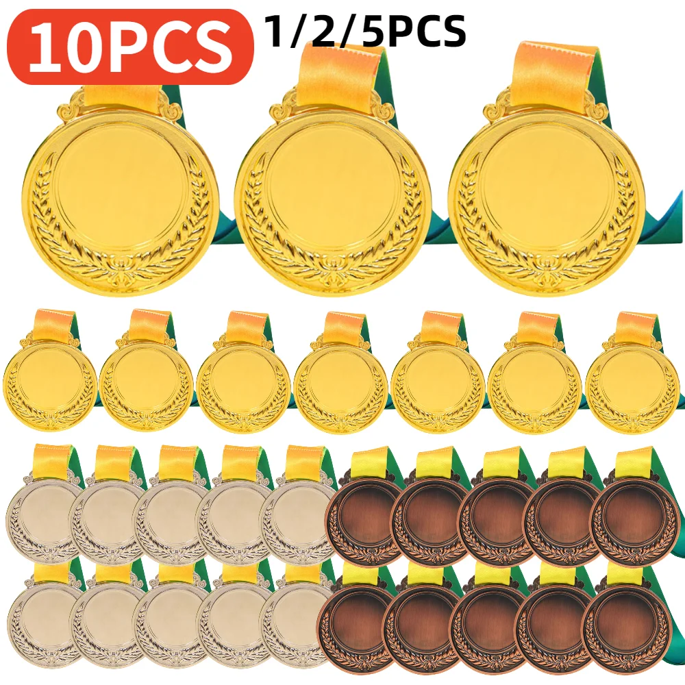 2 Inches Gold Silver Bronze Award Medal with Neck Ribbon Children Game Sports Prize Awards Medal for School Competition Meeting