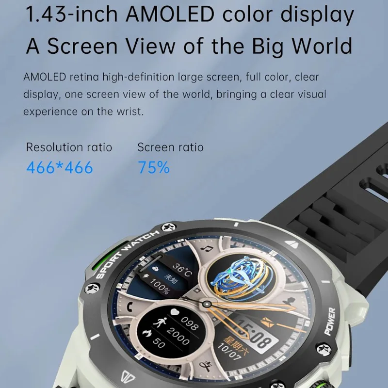 KB08 Ʈ ġ 1.43 ġ AMOLED HD ÷, 128G ROM Ʈġ, 200W ī޶, GPS ,  ÷, ̳ ̾, Ͻ ġ
