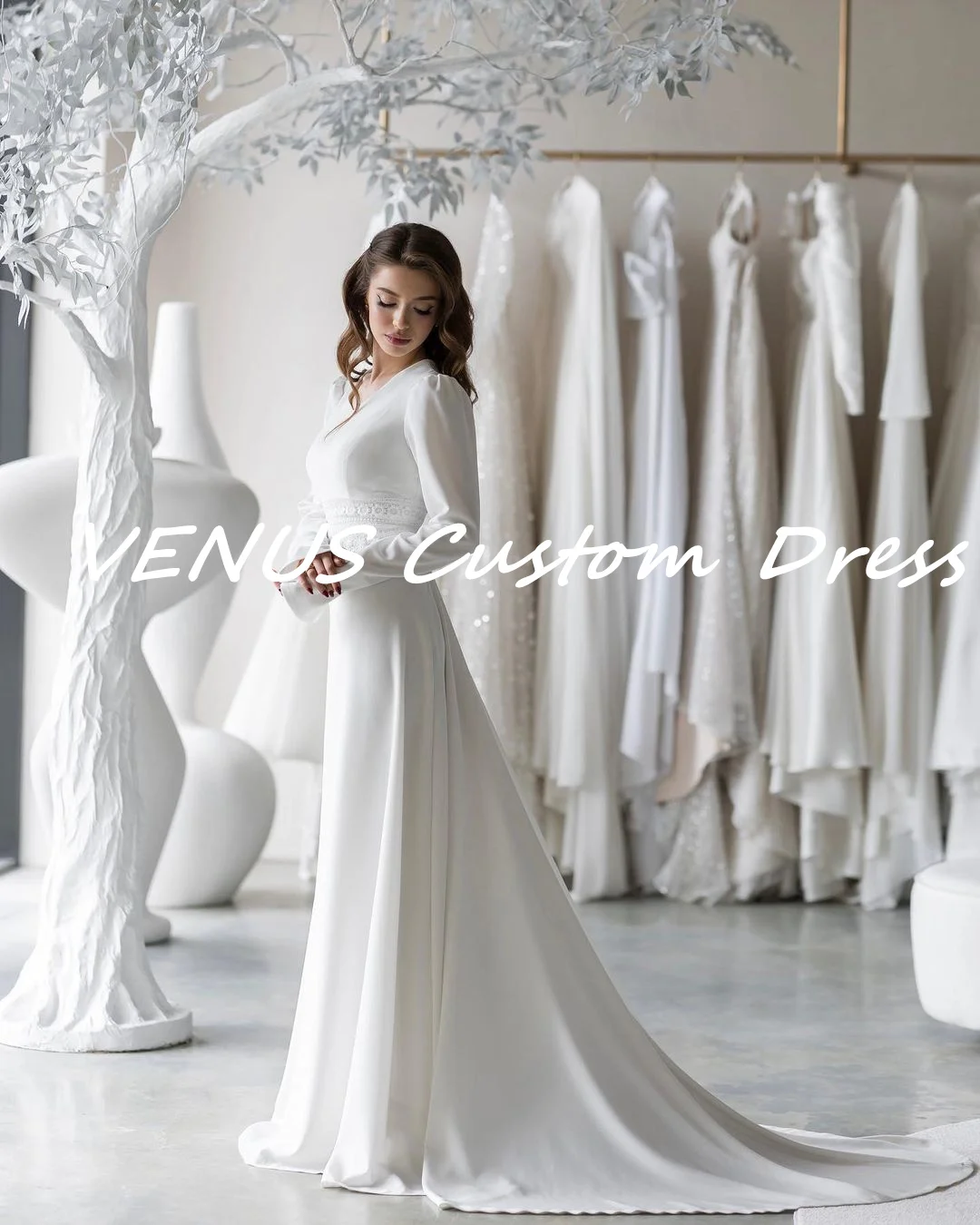 

VENUS فستان حفلات الزفاف Zipper up Floor-Length Long Sleeves Dress Women Elegant Luxury Elegant and beautiful dresses for women