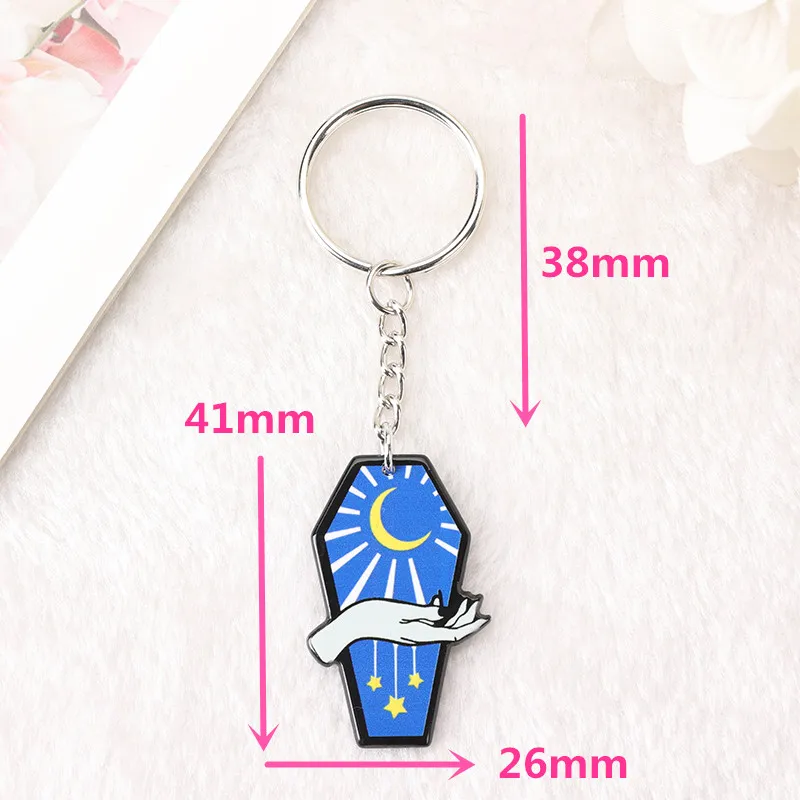 1Pc Halloween Frau Keychain Punk Acryl Auto Spiegel Schlüsselring Handtasche Motte Sarg Mädchen Geburtstag Geschenk – Detail 10